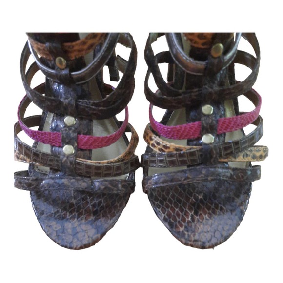 Icora Brown Pink Strappy Open Toe Mixed Media Heels Size 8 - Picture 4 of 11